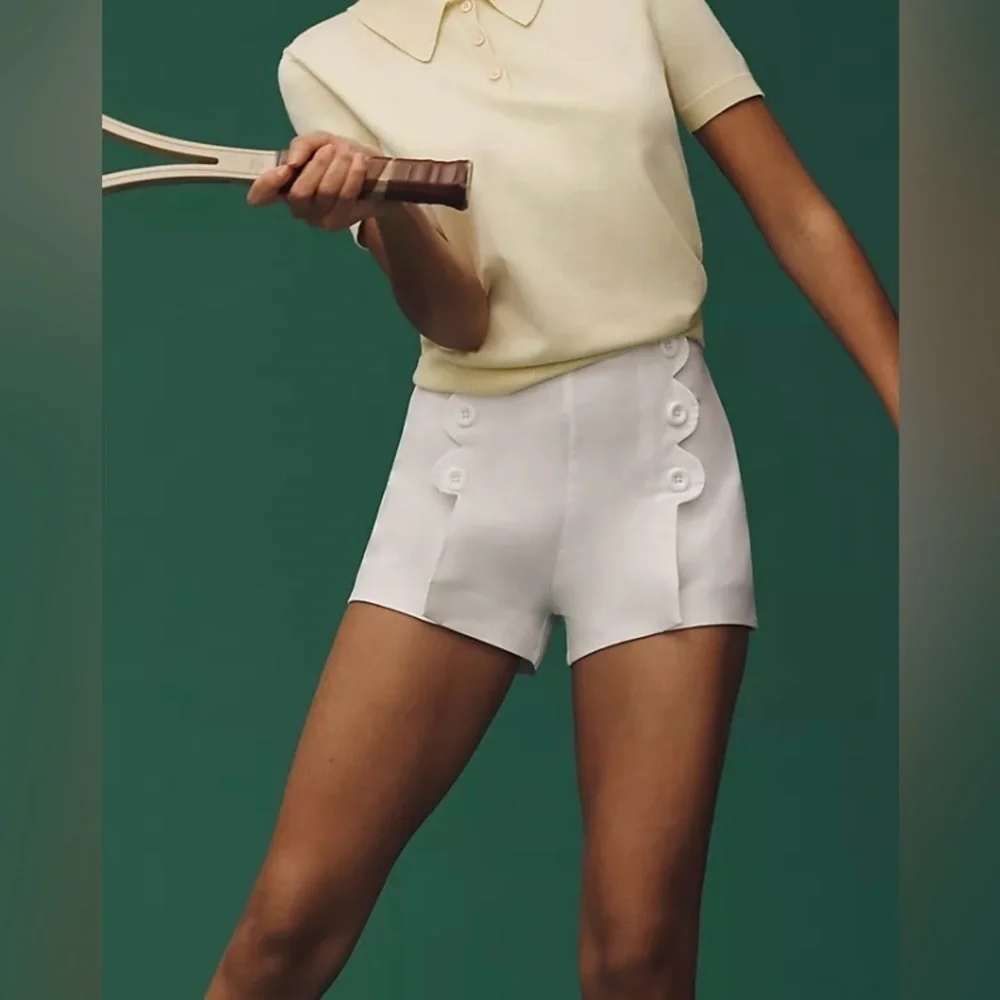 Anthropologie Maeve Scallop Button Shorts White Women's - Picture 3 of 8